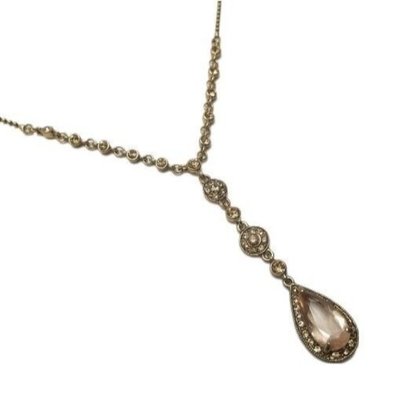 Vintage Monet Teardrop Y drop Necklace Gold Tone 16" w/ 2" drop - Picture 1 of 6